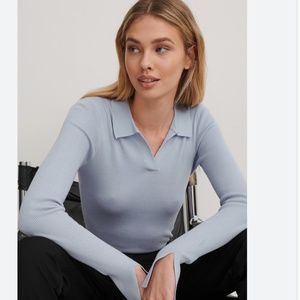 Na-kd Wool Collar Knitted Sweater Pale Blue Size Medium